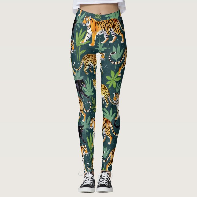Leggings Gran patrón de tigre de gato sin foco (Anverso)