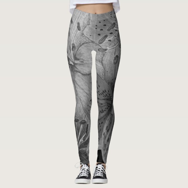 Leggings gran patrón floral contemporáneo blanco y negro (Anverso)