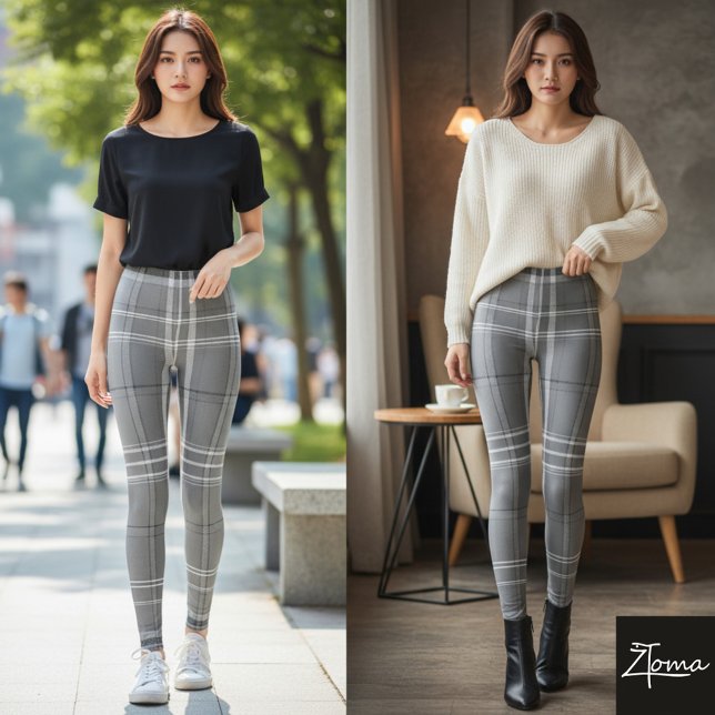 Leggings Gran Tartán de Cuadrícula Gris Blanco (Subido por el creador)