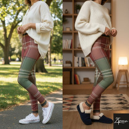 Leggings Gran Tartán de Plaid Rojo Vintage Sage