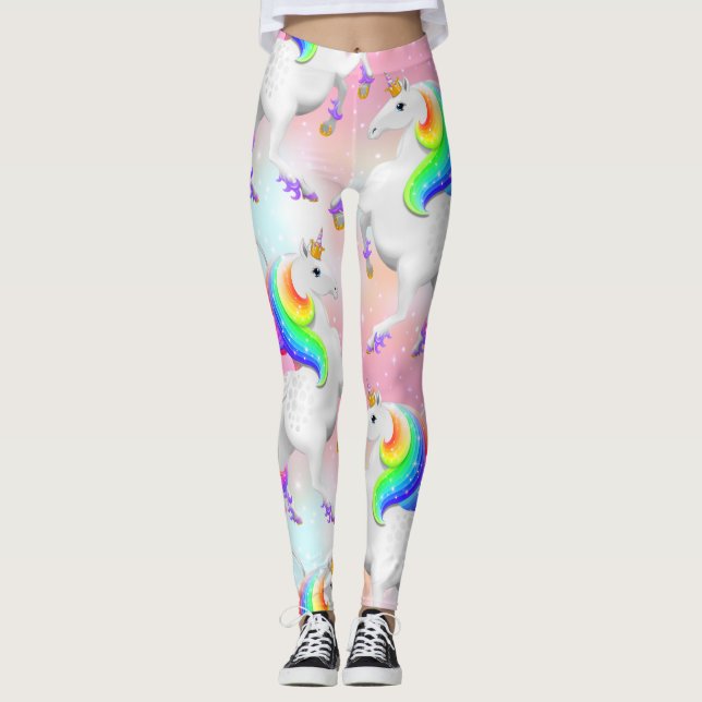 Leggings Gran Unicornio Princesa Arcoíris sobre rosa y azul (Anverso)