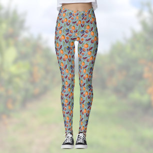 Leggings Granadas Naranjas y Helechos Vintage Azul Polvorie