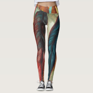 Leggings grandes formas de hojas en colores otoñales contem