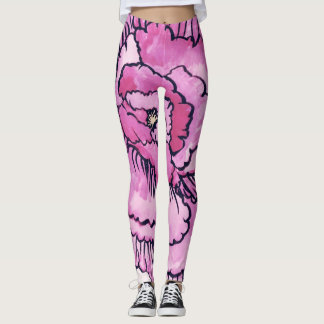 Leggings Grandes legginas de colección de flores rosadas 