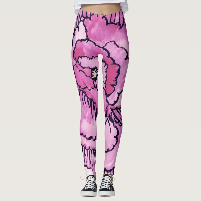 Leggings Grandes legginas de colección de flores rosadas  (Anverso)