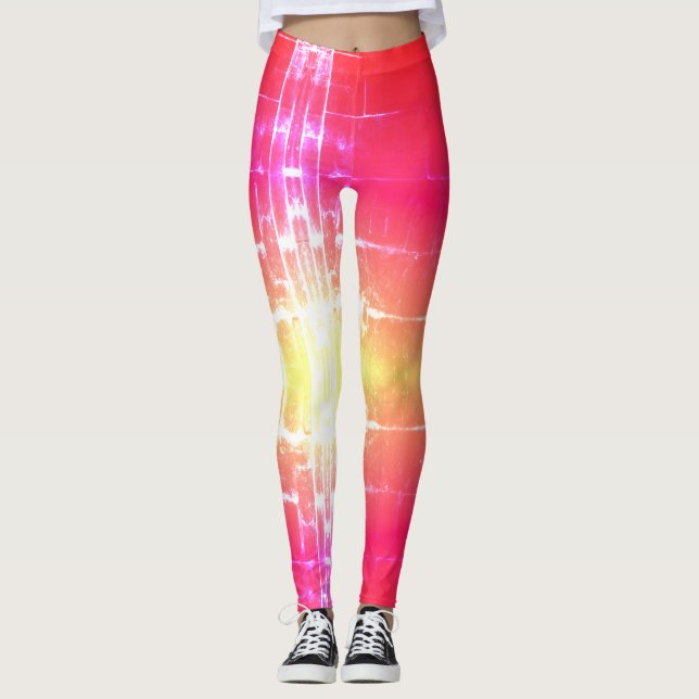 Leggings Grandes piernas en coral rosa y amarillo (Anverso)
