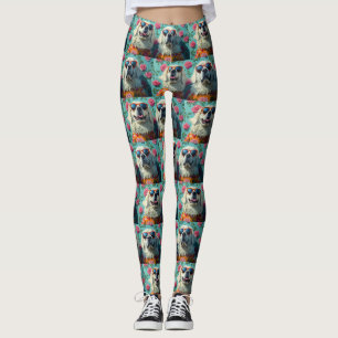 Leggings Grandes Pirineos con rosas del corazón día de San