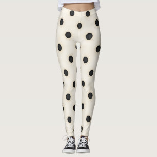 Leggings Grandes puntos de polka negra en blanco antiguo