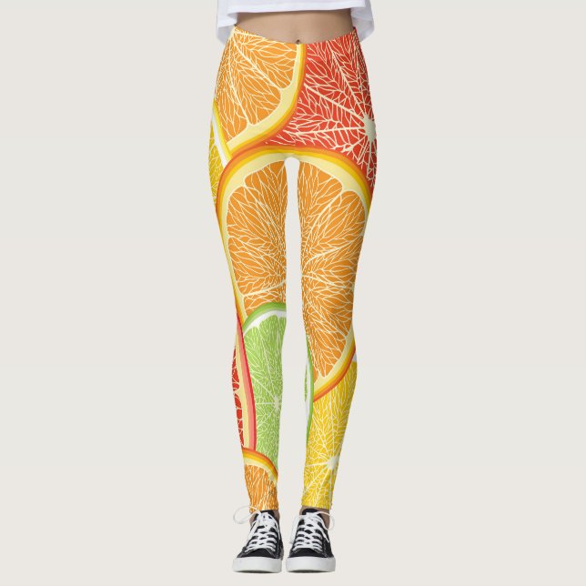 Leggings Grapefruit y fondo abstracto naranja. (Anverso)