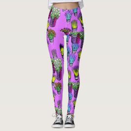 Leggings Grasas de macetas de plantas moradas