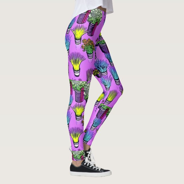 Leggings Grasas de macetas de plantas moradas (Derecha)