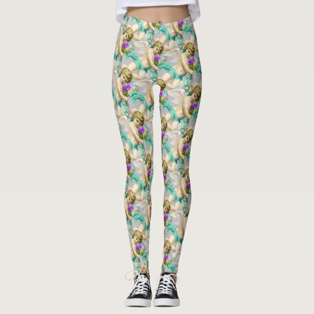 Leggings Gray Aqua Cherubs (Anverso)