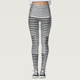 Leggings Gray, Black, White Stripes