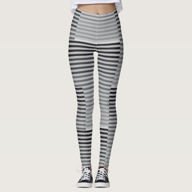Leggings Gray, Black, White Stripes (Anverso)