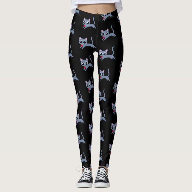 Leggings Gray Kitty huyendo con un corazón (Anverso)