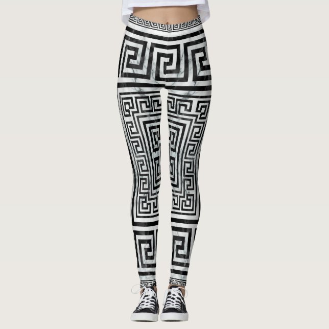 Leggings Greek Meander - Greek Key Black and White Marble (Anverso)