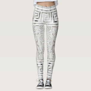 Leggings Greek Meander - Greek Key White Marble textures