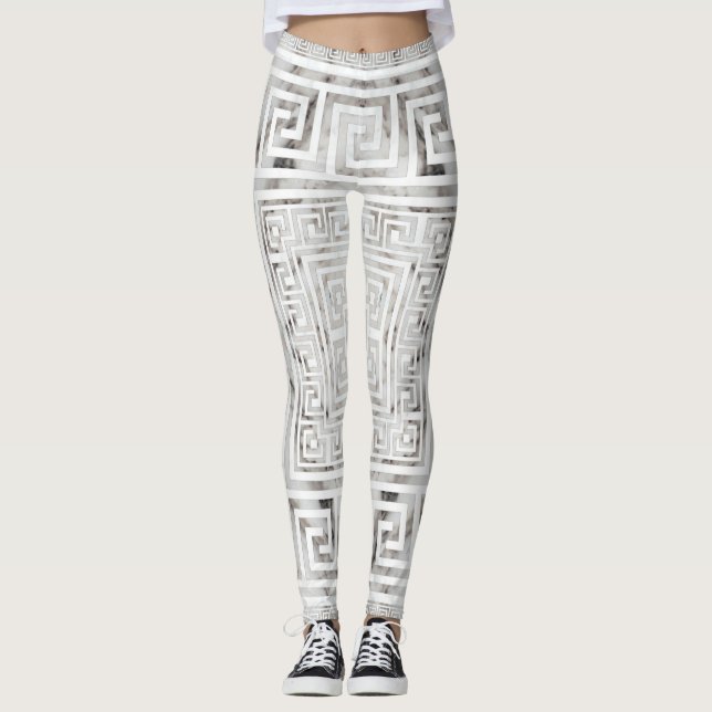 Leggings Greek Meander - Greek Key White Marble textures (Anverso)