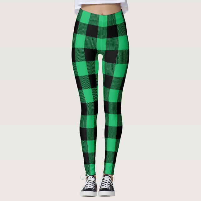 Leggings Green and Black Buffalo Check Gingham Holiday (Anverso)
