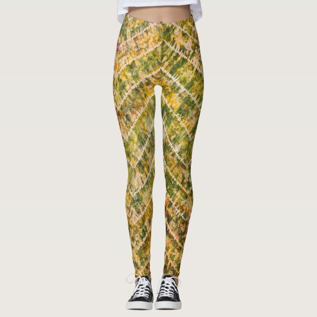 Leggings Green and Gold Tie Dye Chevron Pattern (Anverso)
