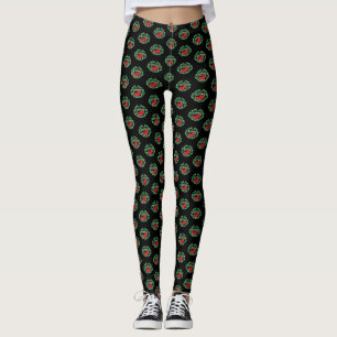 Leggings Green Bali Style Evil Gargoyle Open Mouth Tonga