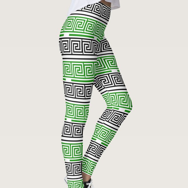 Leggings Green Black White Greek Key Fret Pattern Design  (Subido por el creador)