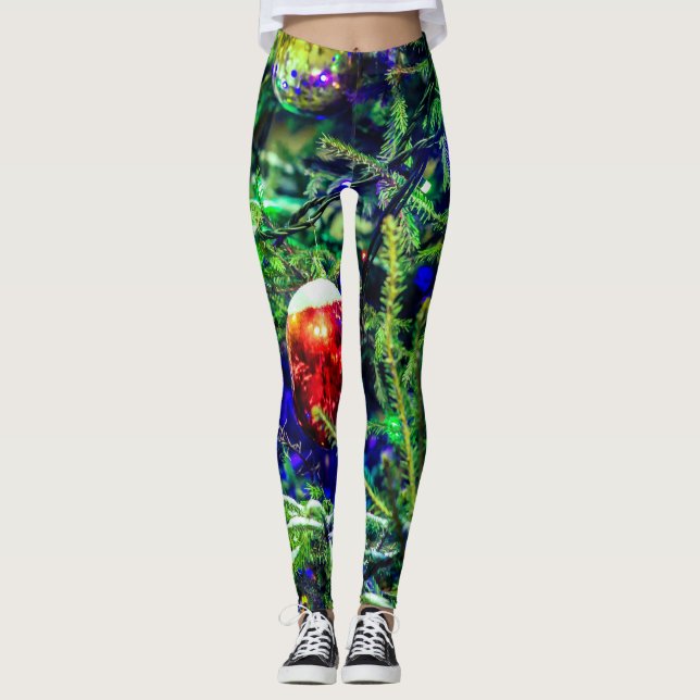 Leggings Green Christmas Tree Red Ball (Anverso)