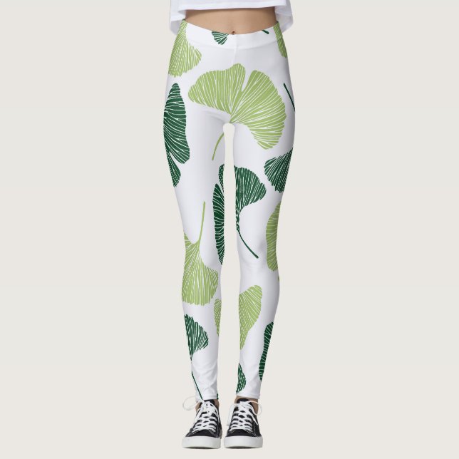 Leggings Green Ginkgo Biloba Seamless Pattern (Anverso)