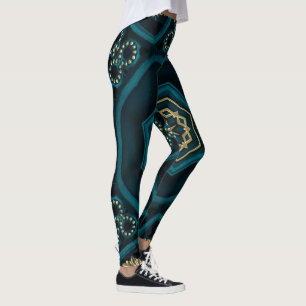 Leggings Green Gold Boho Rosette Mandala