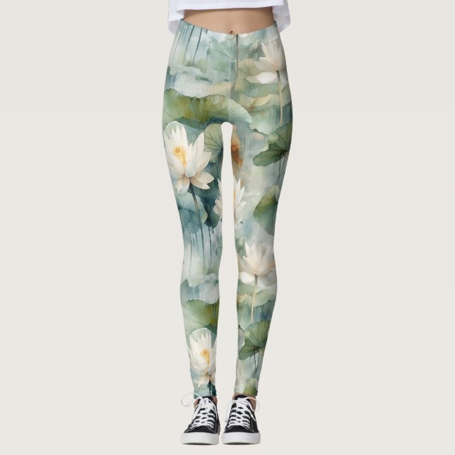 Leggings Green Lotus Flowers Serenity (Anverso)