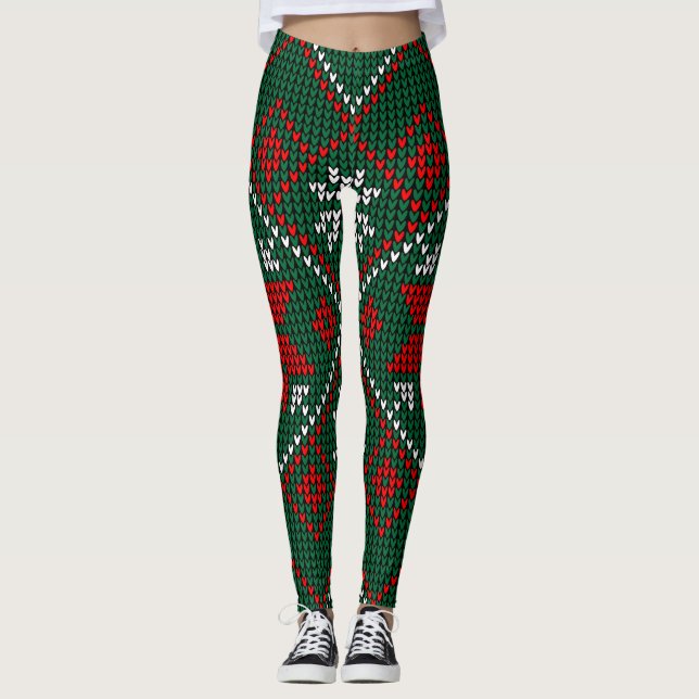Leggings Green Red Pattern Ultra Soft Womens Christmas Gift (Anverso)