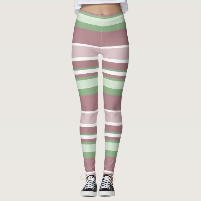Leggings Green, Rose and Pink Stripes (Anverso)