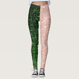 Leggings Green Rose Golden Glitter Sparkles Pattern Gift