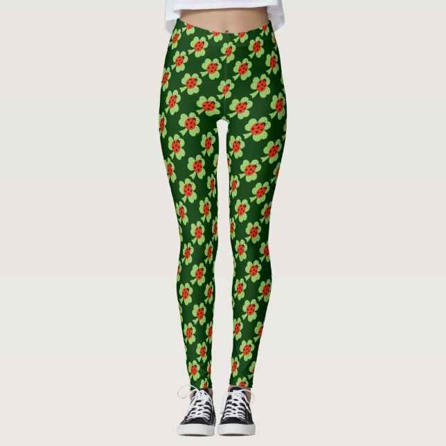 Leggings Green Shamrock Polka puntos Ladybug Ladybird patró (Anverso)
