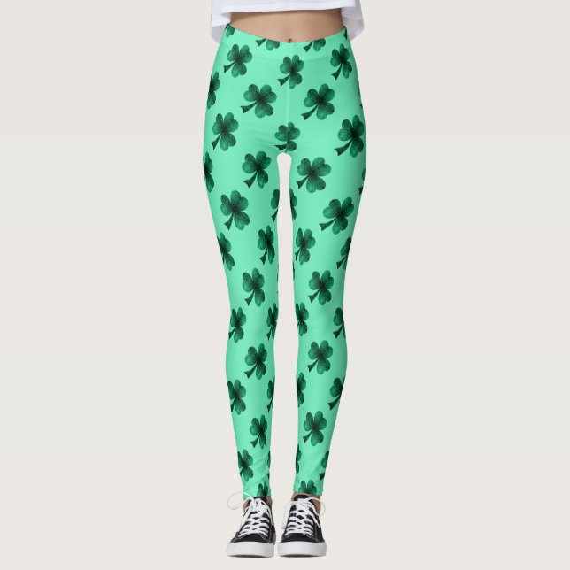 Leggings Green Sparkles Shamrock St. Patrick (Anverso)