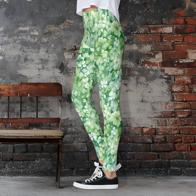 Leggings Green St. Patrick's Day Shamrock and Clover (Green Shamrock St. Patrick's Day Leggings)