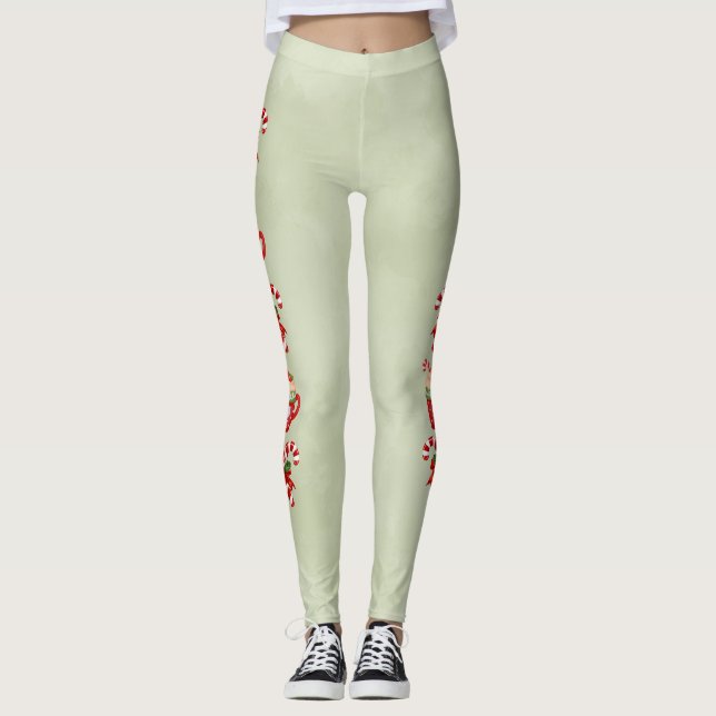 Leggings Green with Christmas Cocoa and Candy Canes (Anverso)
