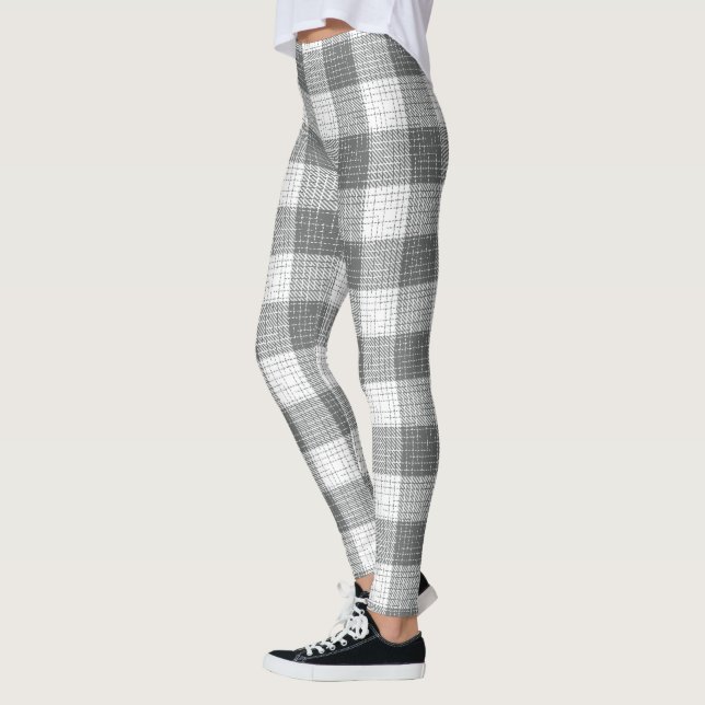 Leggings Grey and White Checkered Crosshatch Plaid  (Izquierda)