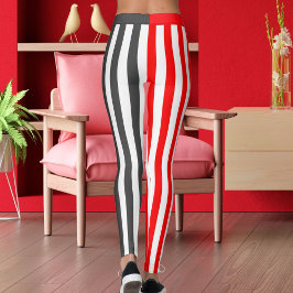 Leggings Grey White Red Striped Women's Athletic Workout
