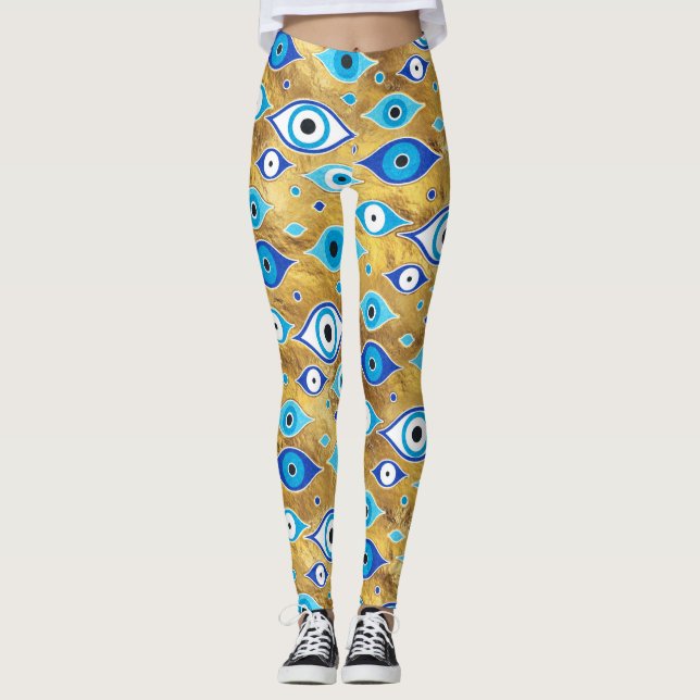 Leggings Griego Mati Mataki - Patrón de ojos malvados en Ma (Anverso)