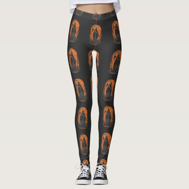 Leggings Grim Reaper Cartoon in Sunset Graveyard (Anverso)