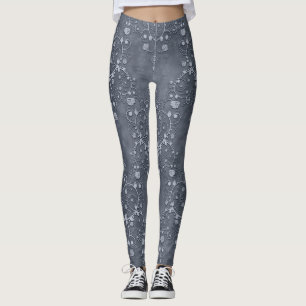 Leggings Gris acero/estaño y damasco floral gris claro