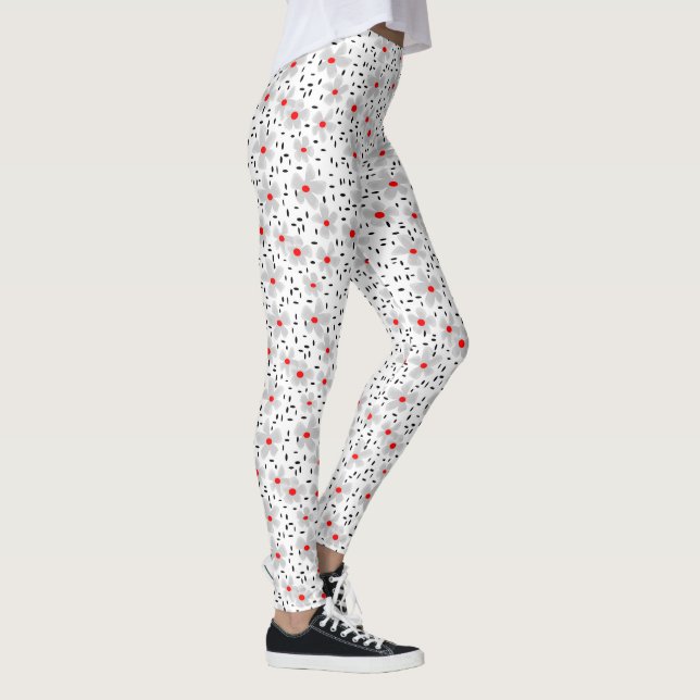 Leggings gris con flores rojas sobre fondo blanco retro (Derecha)