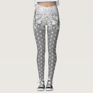 Leggings Gris de encaje cerámico y copo de nieve