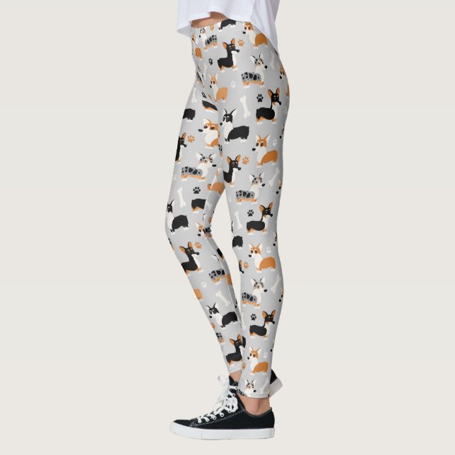 Leggings Gris del patrón Corgi (Izquierda)