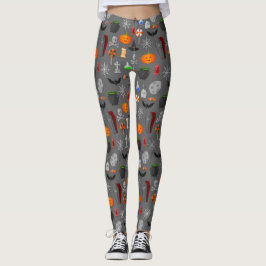 Leggings Gris del patrón de iconos de Halloween