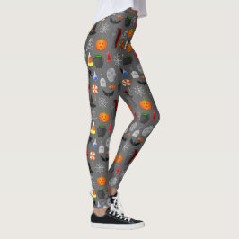 Leggings Gris del patrón de iconos de Halloween
