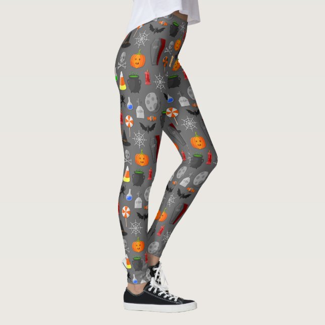 Leggings Gris del patrón de iconos de Halloween (Derecha)