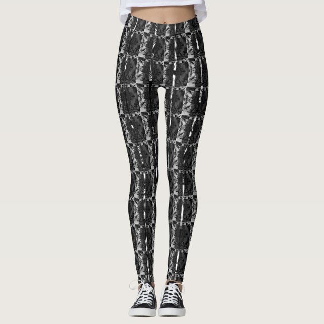 Leggings Gris diferente, vertical de rayas diferentes (Anverso)
