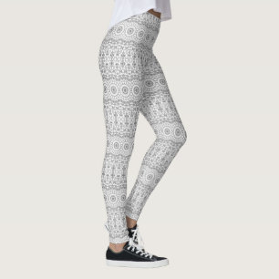Leggings Gris en medallón de Mandala blanca a rayas